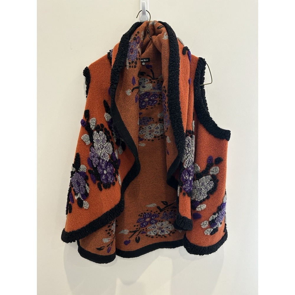 Athena Marie Women's Floral Open Front Sleeveless Puffy Vest L/XL Orange Black